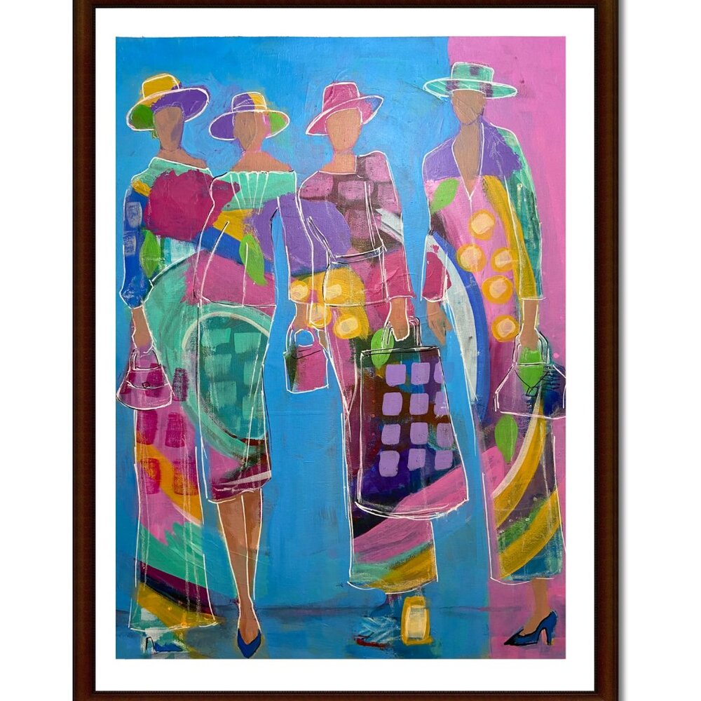 Colorful Original Acrylic Painting Ladies Strike A Pose on Canvas Sheet Wall Art - Picture 6 of 8